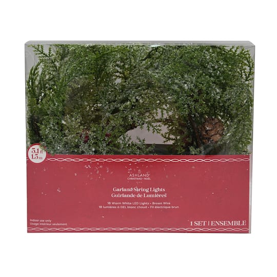 18ct. Warm White LED Pinecone & Red Berry Garland String Lights by Ashland®